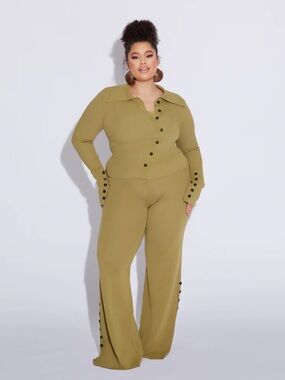 Fumi the Label Ronny Knit Pant Set in Olive Green